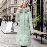 Winter Long Coat With Thickened Fur Collar Straight Slim Cotton-padded Jacket Women - Almoni Express