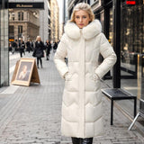 Winter Long Coat With Thickened Fur Collar Straight Slim Cotton-padded Jacket Women - Almoni Express