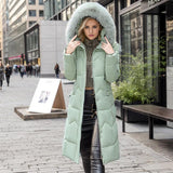 Winter Long Coat With Thickened Fur Collar Straight Slim Cotton-padded Jacket Women - Almoni Express