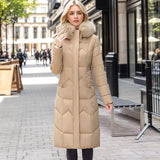 Winter Long Coat With Thickened Fur Collar Straight Slim Cotton-padded Jacket Women - Almoni Express