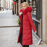 Winter Long Coat With Thickened Fur Collar Straight Slim Cotton-padded Jacket Women - Almoni Express