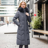 Winter Long Coat With Thickened Fur Collar Straight Slim Cotton-padded Jacket Women - Almoni Express