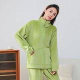 Winter Pajamas Sets Homewear With Pockets Design Thickened Coral Velvet Stand Collar Warm Pajamas Indoor Outdoor Casual Clothes - AL MONI EXPRESS