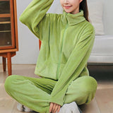 Winter Pajamas Sets Homewear With Pockets Design Thickened Coral Velvet Stand Collar Warm Pajamas Indoor Outdoor Casual Clothes - AL MONI EXPRESS