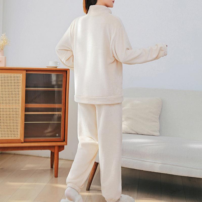 Winter Pajamas Sets Homewear With Pockets Design Thickened Coral Velvet Stand Collar Warm Pajamas Indoor Outdoor Casual Clothes - AL MONI EXPRESS