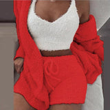 Winter Sexy Women Home Wear Suit Casual Pajamas Set Lady Female Soft Warm Long Sleeve Exposed Navel Vest Shorts Set - AL MONI EXPRESS