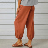 Women Drawstring Tie Pants Spring Summer Cotton And Linen Trousers With Pockets Button - AL MONI EXPRESS