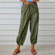 Women Drawstring Tie Pants Spring Summer Cotton And Linen Trousers With Pockets Button - AL MONI EXPRESS