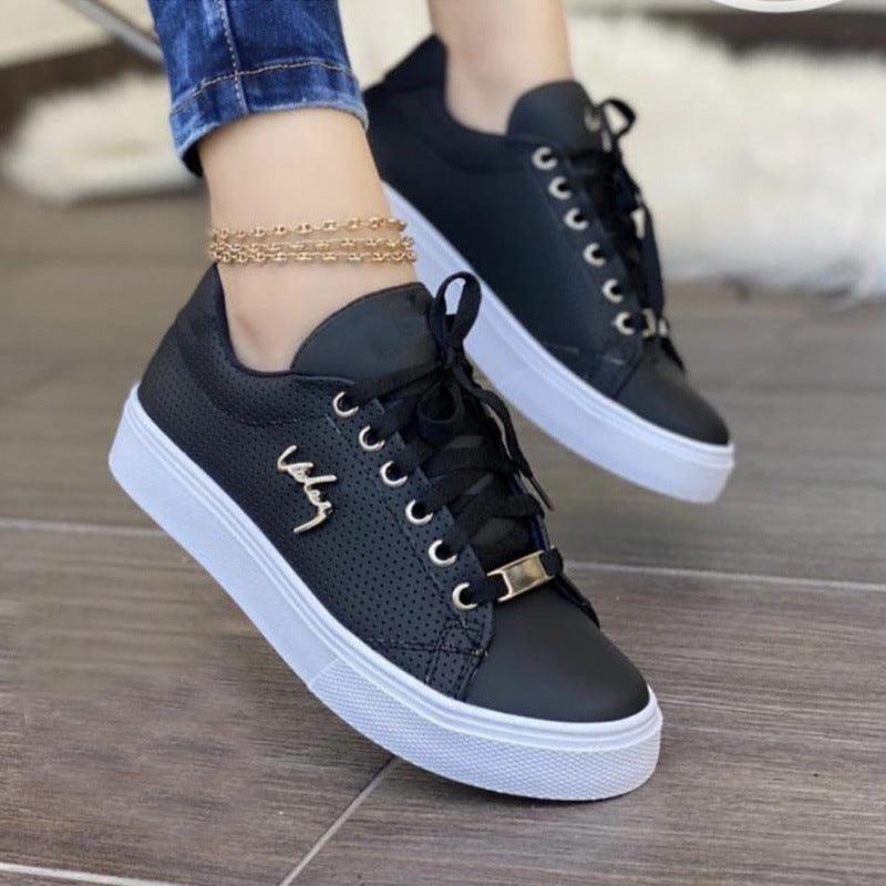 Women Flat Sneakers Breathable Lace-up Shoes For Girls - AL MONI EXPRESS