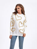 Women's Fashion Round Neck Heart Color Clash Sweater - Almoni Express