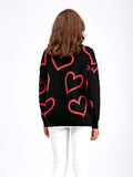 Women's Fashion Round Neck Heart Color Clash Sweater - Almoni Express