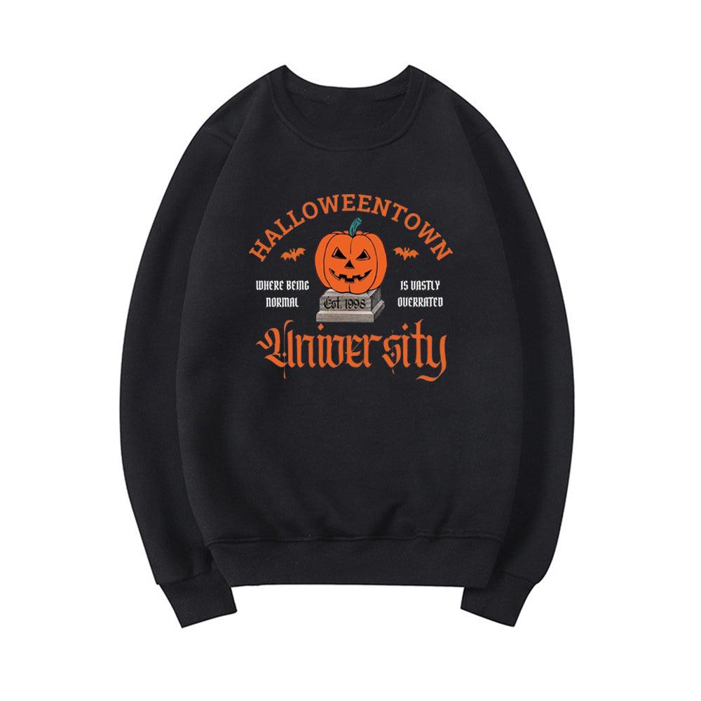 Women's Halloween Print Pumpkin Crew Neck Sweatshirt - Almoni Express