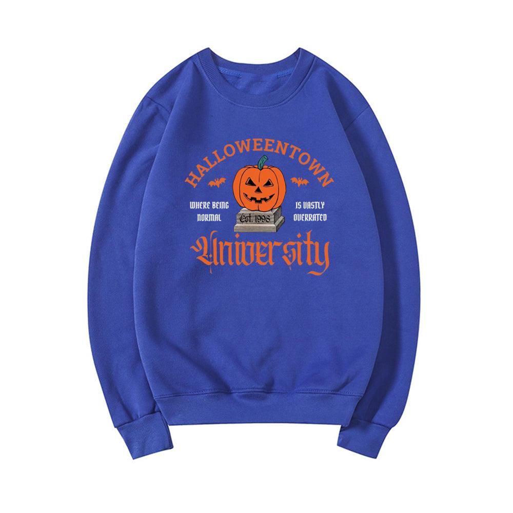 Women's Halloween Print Pumpkin Crew Neck Sweatshirt - Almoni Express