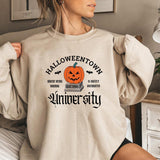 Women's Halloween Print Pumpkin Crew Neck Sweatshirt - Almoni Express