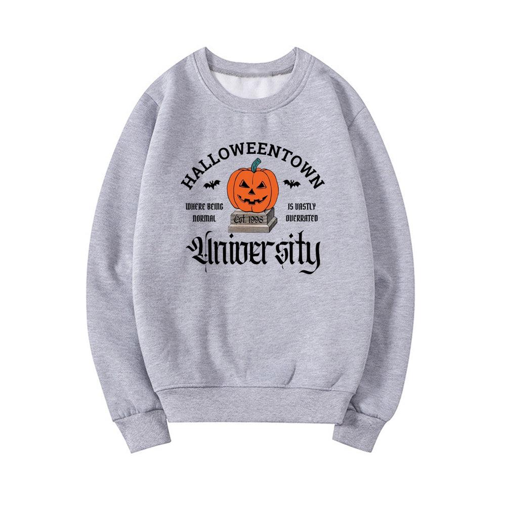 Women's Halloween Print Pumpkin Crew Neck Sweatshirt - Almoni Express