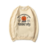 Women's Halloween Print Pumpkin Crew Neck Sweatshirt - Almoni Express