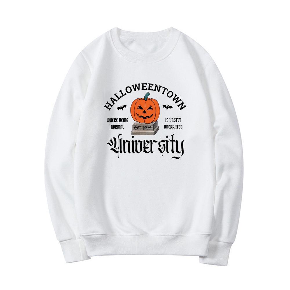 Women's Halloween Print Pumpkin Crew Neck Sweatshirt - Almoni Express