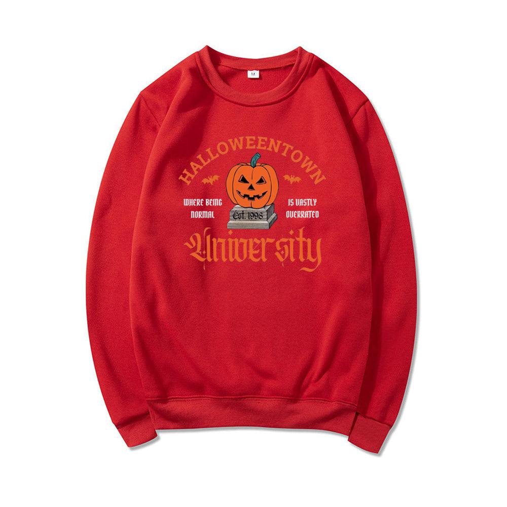 Women's Halloween Print Pumpkin Crew Neck Sweatshirt - Almoni Express