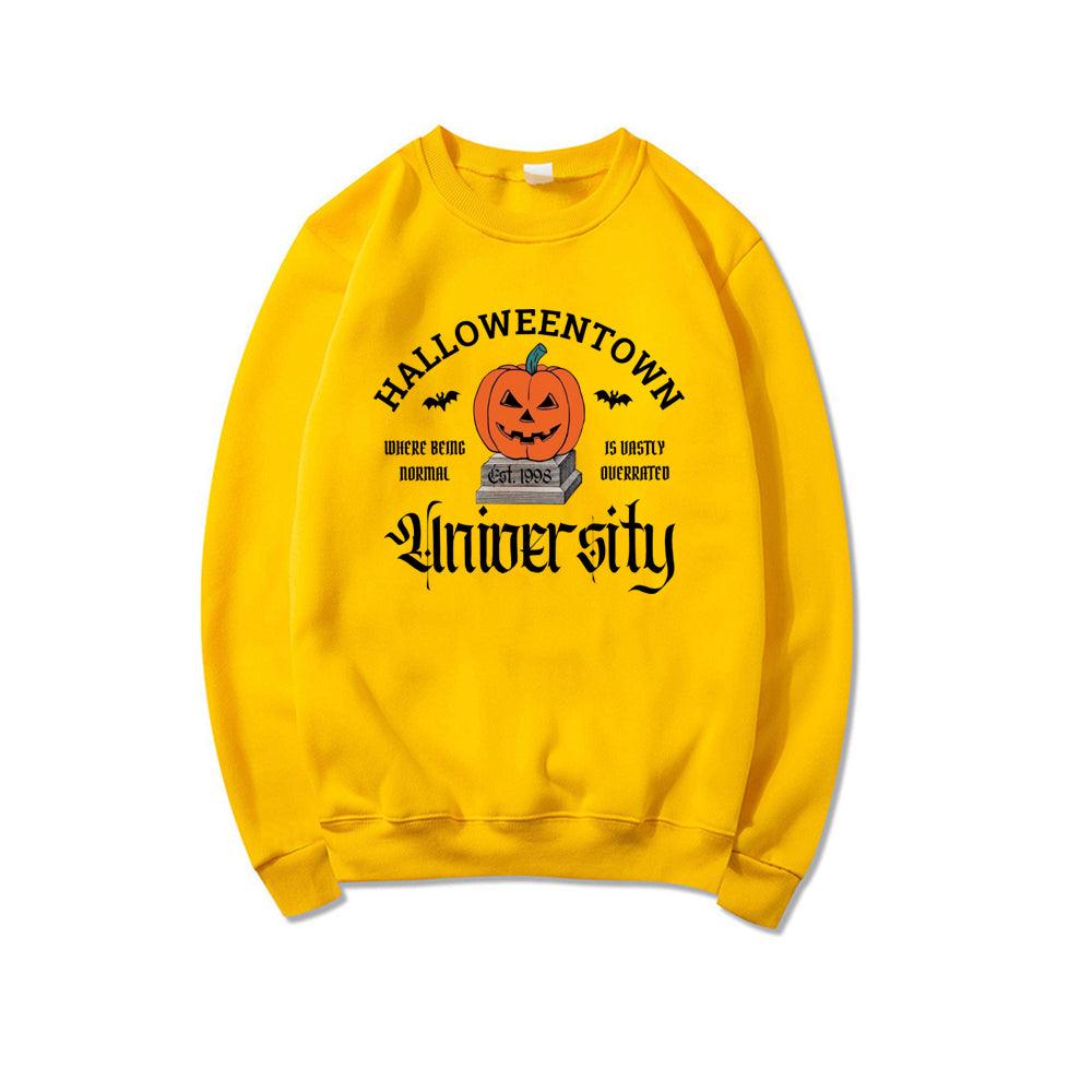 Women's Halloween Print Pumpkin Crew Neck Sweatshirt - Almoni Express