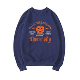 Women's Halloween Print Pumpkin Crew Neck Sweatshirt - Almoni Express