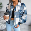 Women's Long Sleeve Plaid Coat Jacket - Almoni Express