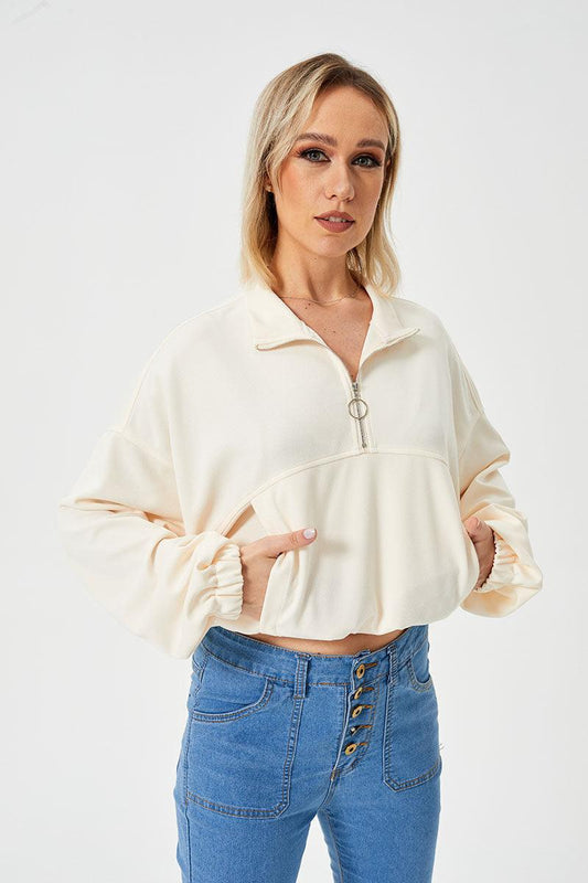 Women's Loose Casual Half Zipper Sweatshirt - AL MONI EXPRESS