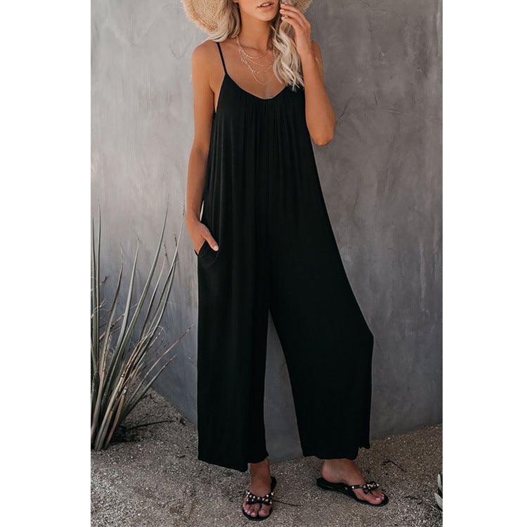 Women's Loose Sleeveless Jumpsuits Romper Jumpsuit With Pockets Long Pant Summer - AL MONI EXPRESS