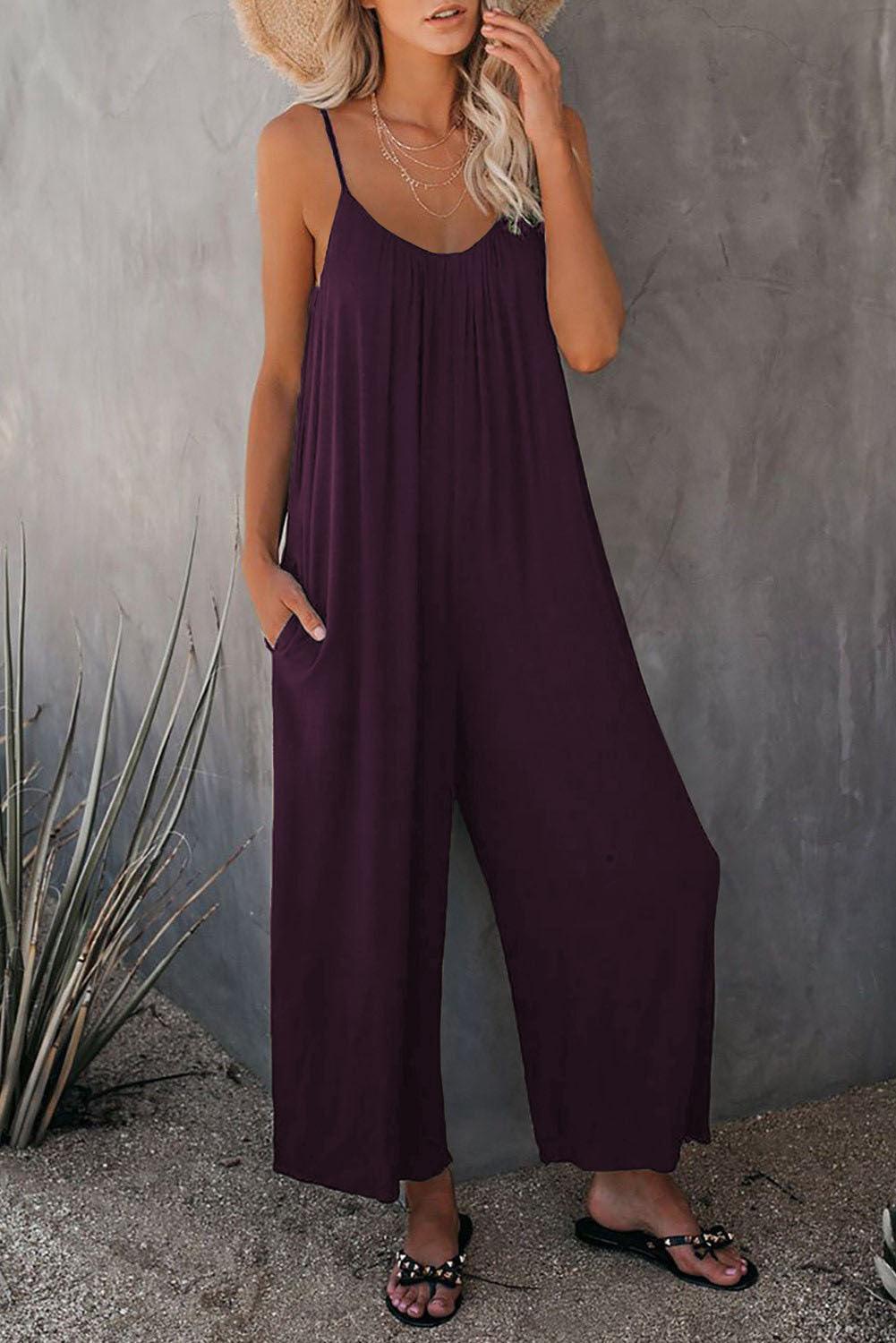 Women's Loose Sleeveless Jumpsuits Romper Jumpsuit With Pockets Long Pant Summer - AL MONI EXPRESS