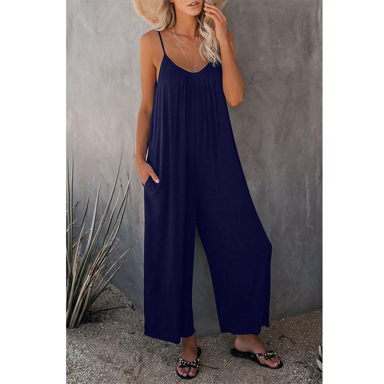 Women's Loose Sleeveless Jumpsuits Romper Jumpsuit With Pockets Long Pant Summer - AL MONI EXPRESS