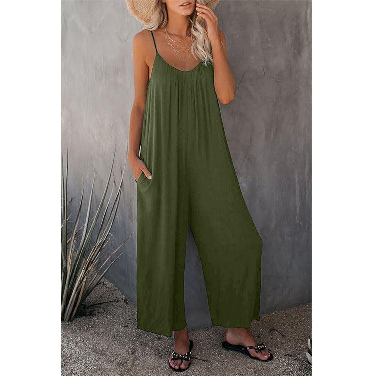 Women's Loose Sleeveless Jumpsuits Romper Jumpsuit With Pockets Long Pant Summer - AL MONI EXPRESS