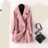 Women's Mid-length Loose Wool Sheep Shearing Coat - Almoni Express