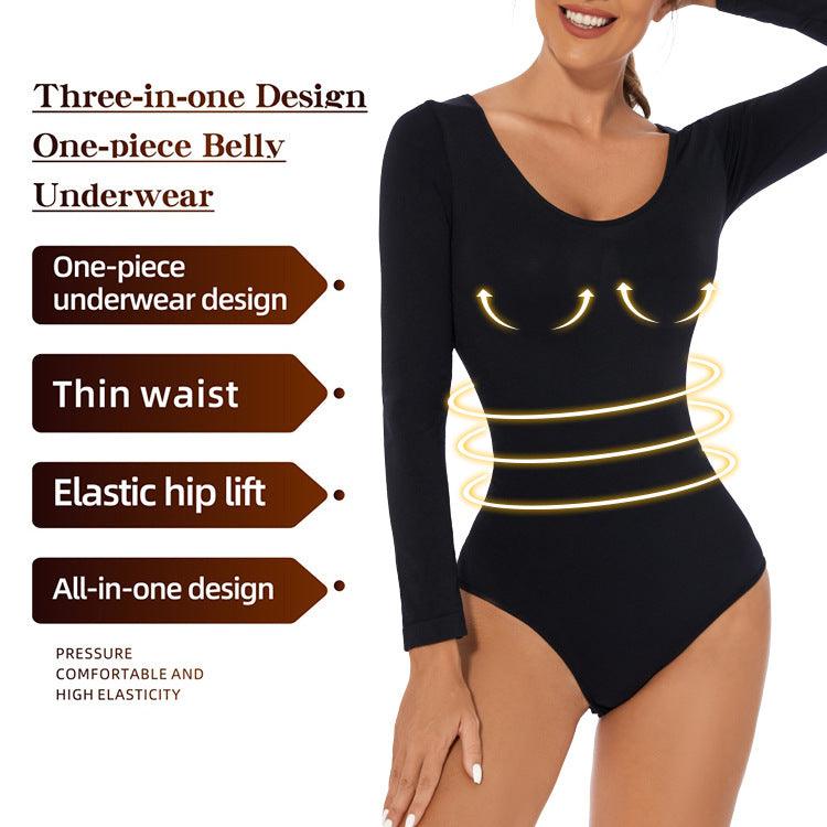 Women's One-piece Bottoming Shirt Long-sleeved Corset Body Shaper Seamless Jumpsuit Home Fitness Yoga Clothes - AL MONI EXPRESS