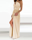 Women's One Shoulder High Split Cutout Sleeveless Elegant Sexy Cocktail Maxi Dress - Almoni Express