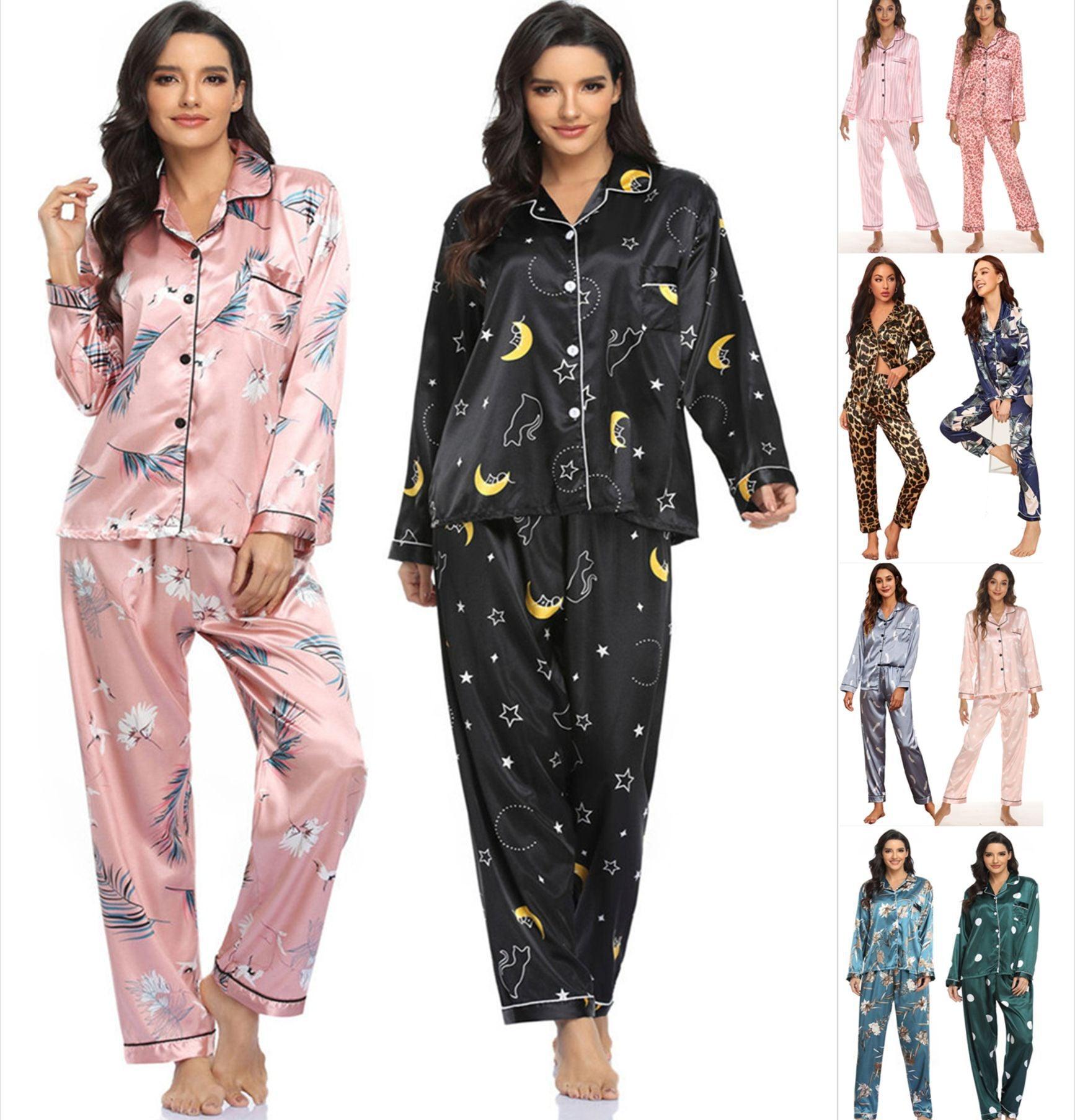 Women's Print Pajama Set Long Sleeve Tops And Pants Loungewear Sleepwear - AL MONI EXPRESS