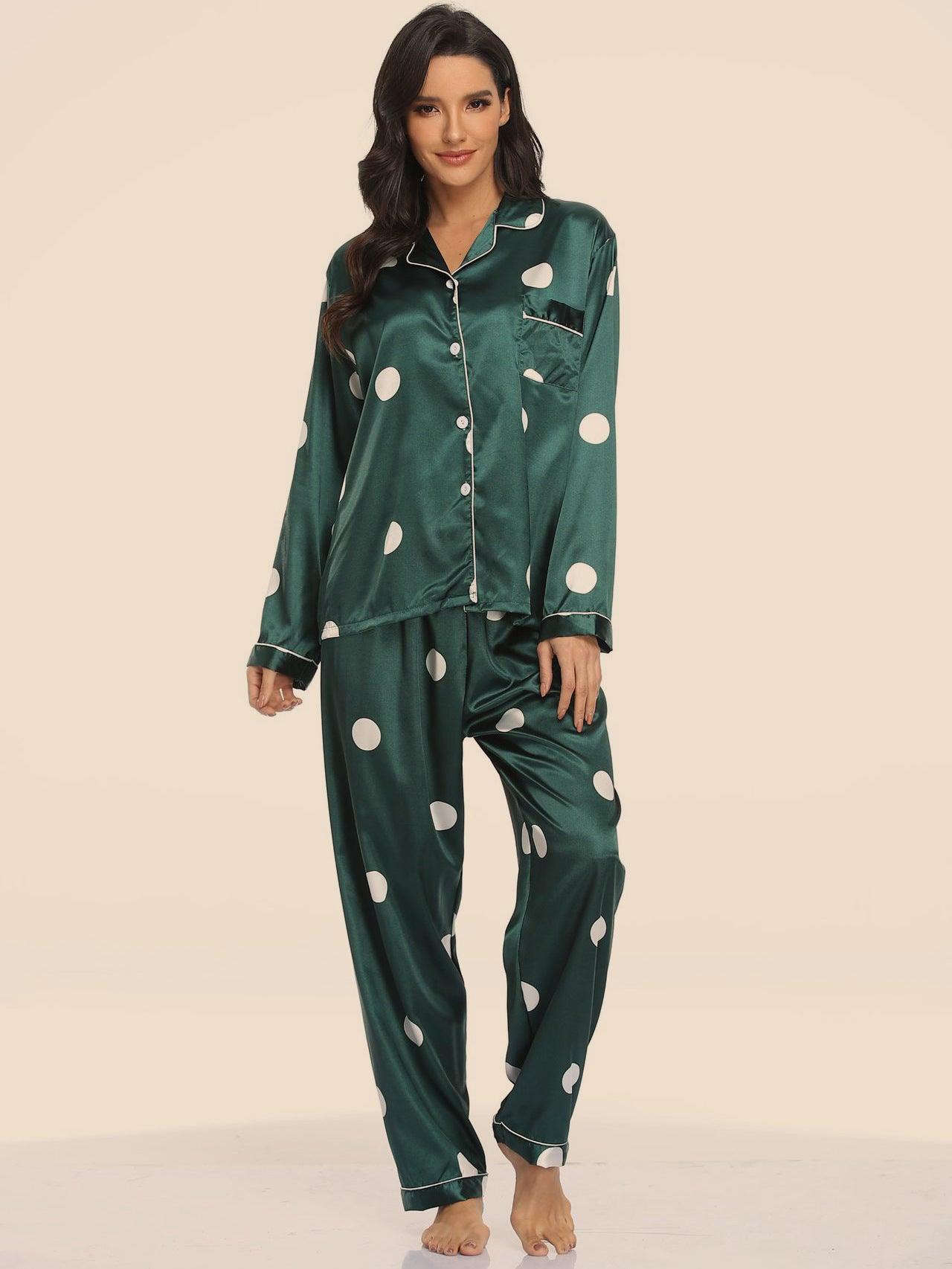 Women's Print Pajama Set Long Sleeve Tops And Pants Loungewear Sleepwear - AL MONI EXPRESS