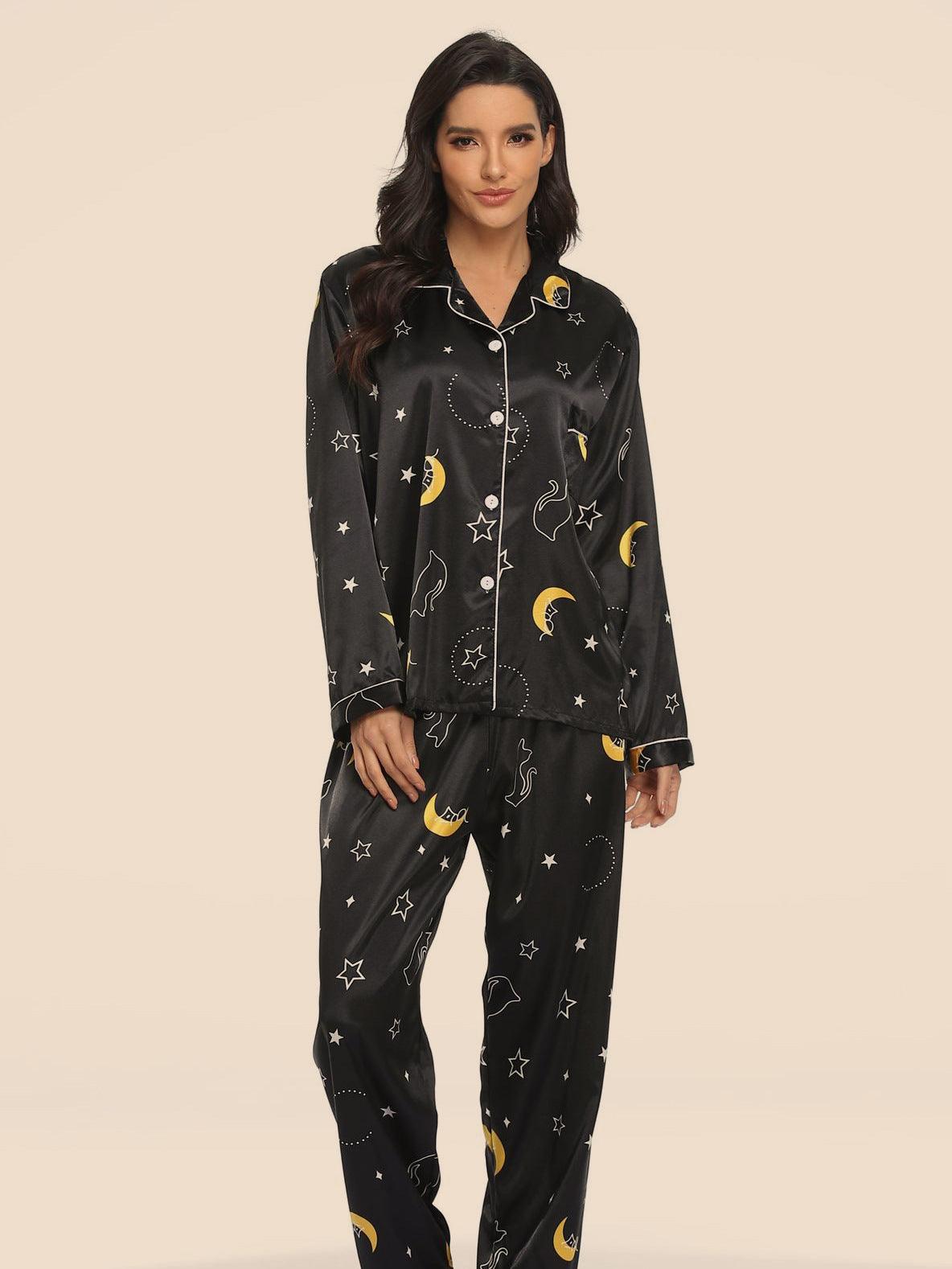 Women's Print Pajama Set Long Sleeve Tops And Pants Loungewear Sleepwear - AL MONI EXPRESS