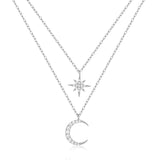 Women's S925 Sterling Silver Double Layer Twin Diamond Star And Moon Necklace - AL MONI EXPRESS