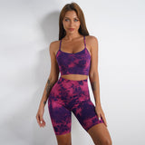 Women's Tie-dye Print Yoga Suit Women Fitness Sports High Waist Trousers Or Shorts Set - AL MONI EXPRESS