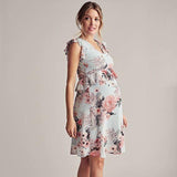 Women Sleeveless Maternity Dress Casual Flower Print - Almoni Express