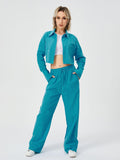 Women Two Piece Outfits For Women Long Sleeve Button Down Wide Leg Loungewear Pajama Set - AL MONI EXPRESS