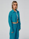 Women Two Piece Outfits For Women Long Sleeve Button Down Wide Leg Loungewear Pajama Set - AL MONI EXPRESS