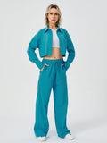 Women Two Piece Outfits For Women Long Sleeve Button Down Wide Leg Loungewear Pajama Set - AL MONI EXPRESS