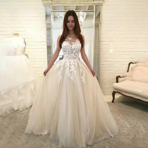 Women Wedding Dress Sleevless Flowers Lace Dress - Almoni Express