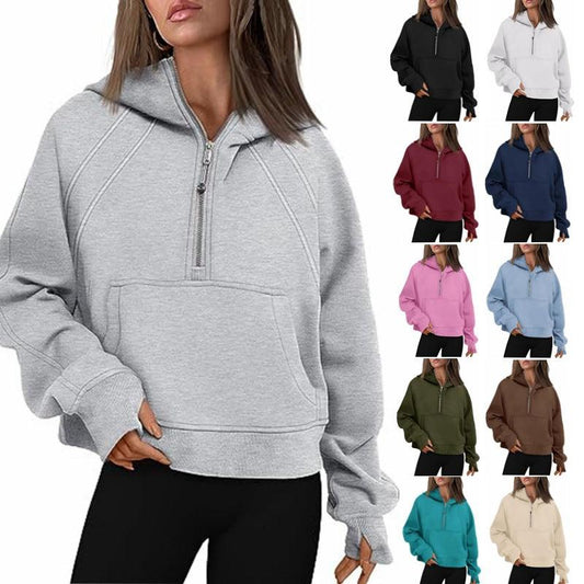 Zipper Hoodies Sweatshirts With Pocket Loose Sport Tops Long Sleeve Pullover Sweaters Winter Fall Outfits Women Clothing - AL MONI EXPRESS