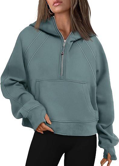 Zipper Hoodies Sweatshirts With Pocket Loose Sport Tops Long Sleeve Pullover Sweaters Winter Fall Outfits Women Clothing - AL MONI EXPRESS