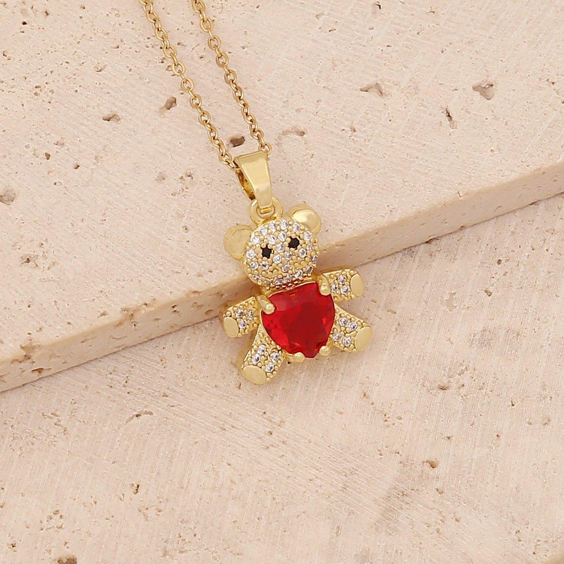 Copper Micro Inlaid Zircon Bear Love Gem Necklace - AL MONI EXPRESS