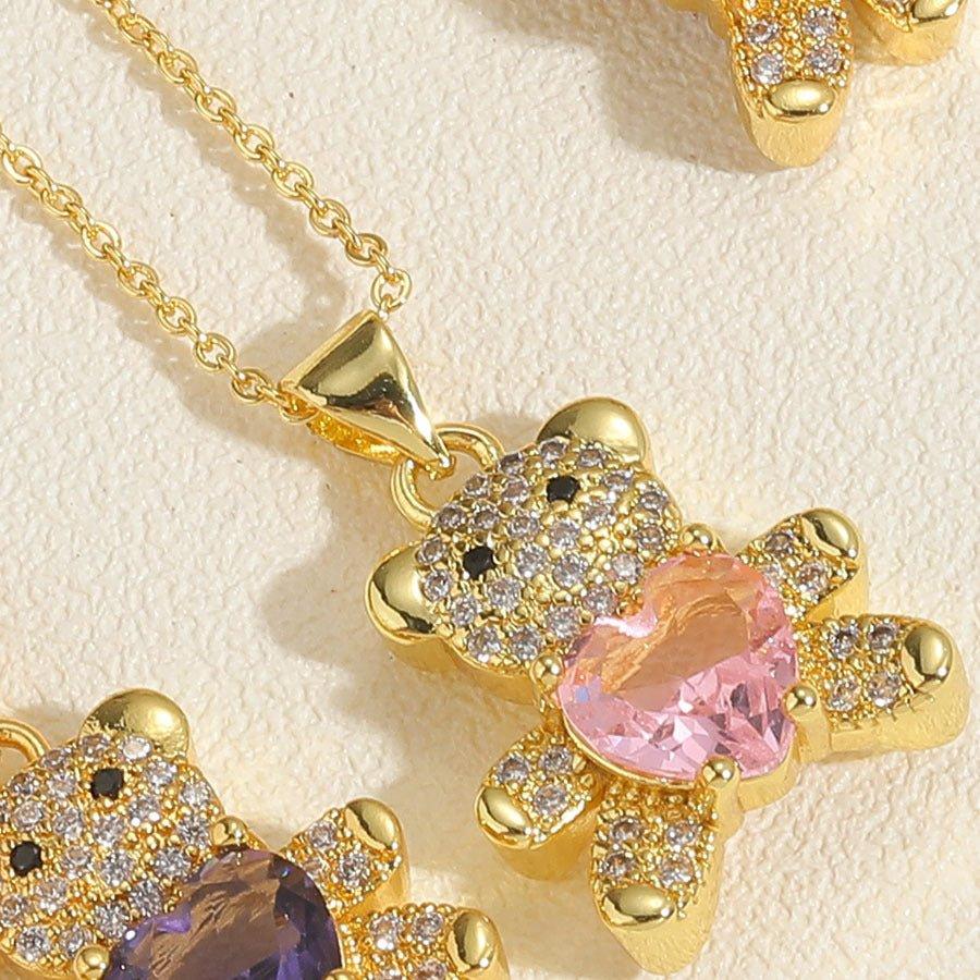 Copper Micro Inlaid Zircon Bear Love Gem Necklace - AL MONI EXPRESS