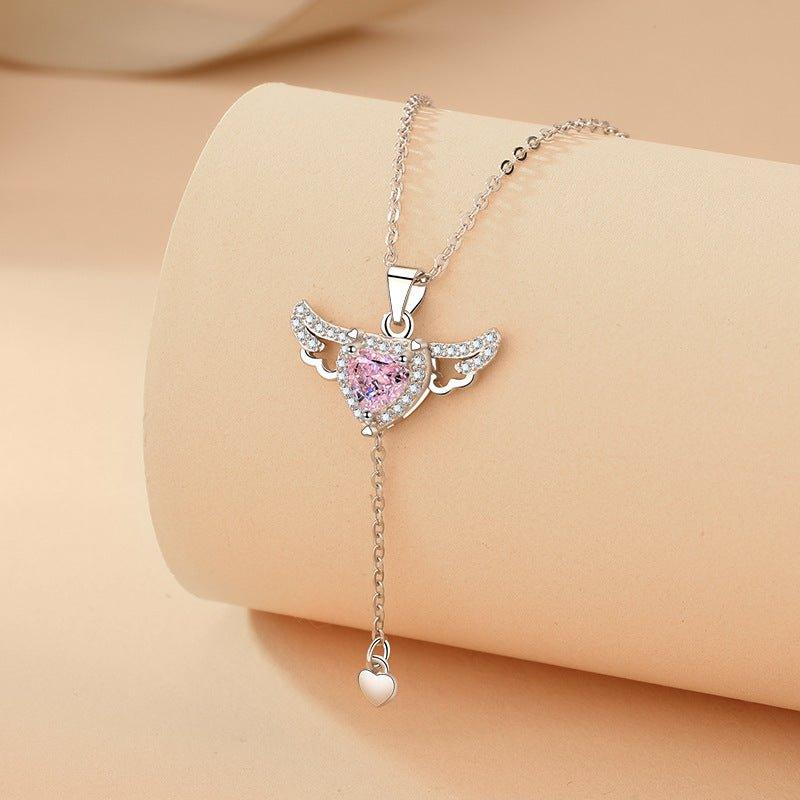 Cupid Heart Angel Wings Tassel Necklace Clavicle Chain Women Jewelry Gift Valentine's Day - AL MONI EXPRESS