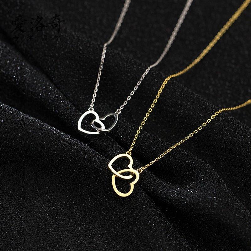 Double Heart Interlocking Titanium Steel Necklace Jewelry - AL MONI EXPRESS