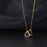 Double Heart Interlocking Titanium Steel Necklace Jewelry - AL MONI EXPRESS